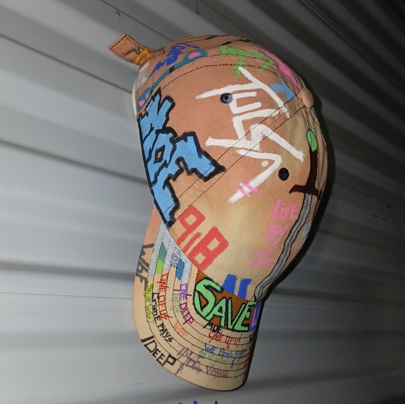 Hand painted CRIME PAYS Strapback Hat - Picture 3 of 7